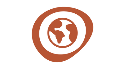 Terracottafarbiges Loop-Symbol mit Weltkugel im Loop.