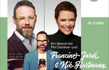 Werbeplakat mit Chef von KK Thun und im Hintergrund mit Francine Jordi und Nik Hartmann über eine Veranstaltungsserie