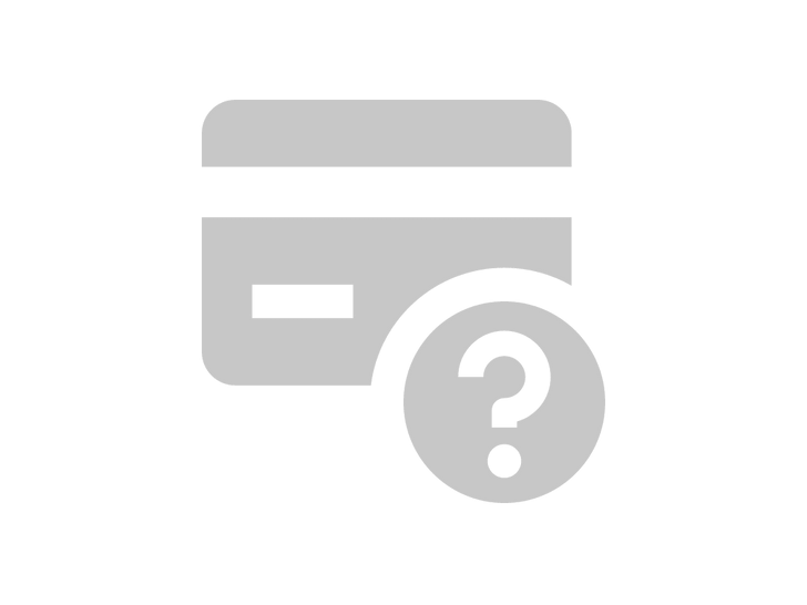 Graues Kreditkartensymbol mit Fragezeichen auf Schwarz.