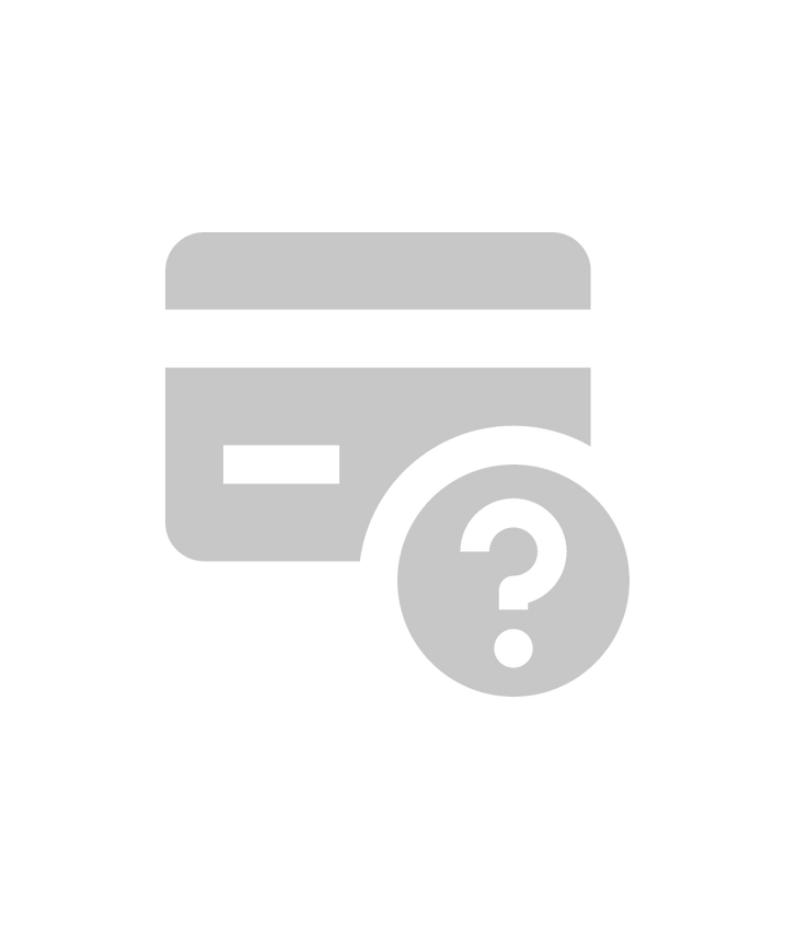 Graues Kreditkartensymbol mit Fragezeichen auf Schwarz.