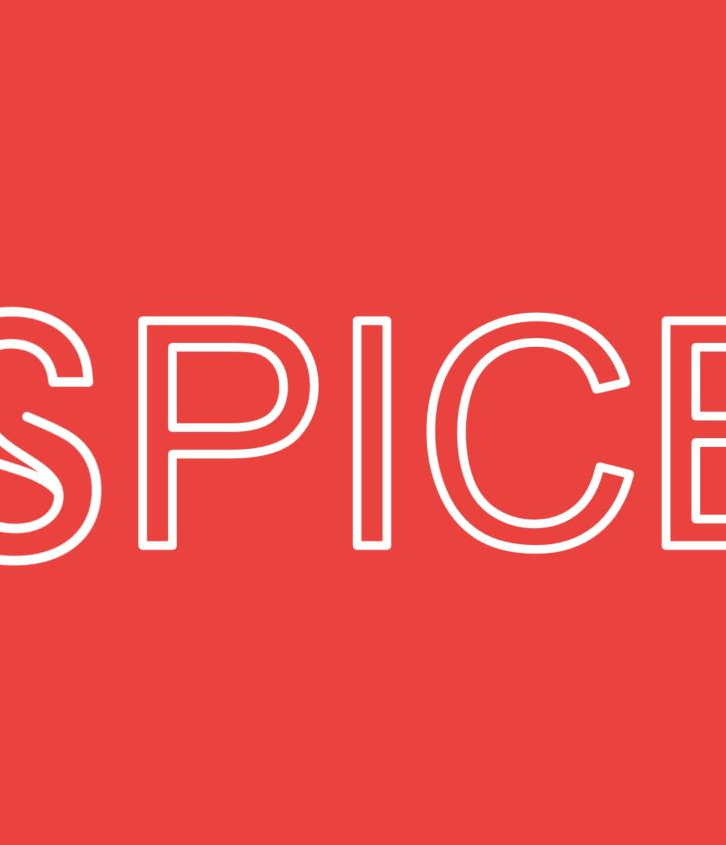 Rotes Bild mit Wort 'SPICE', 'S' als Pfeffer geformt.",