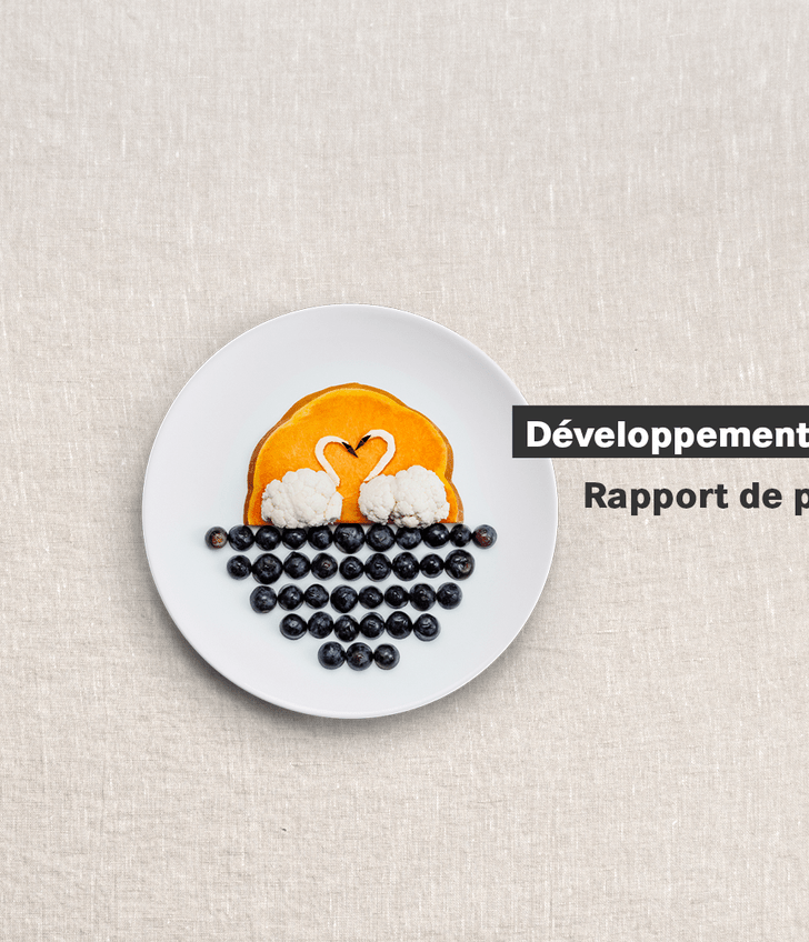 Composition de fruits sur assiette, texte sur développement durable 2024.