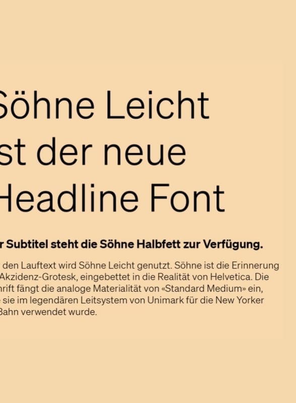 Text über den Söhne Leicht Headlineschriftart auf beigem Hintergrund.