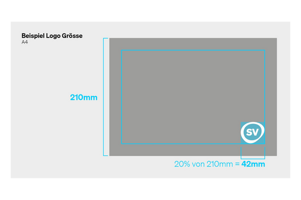 Beispiel Logo-Grösse auf A4 mit Massen in mm.