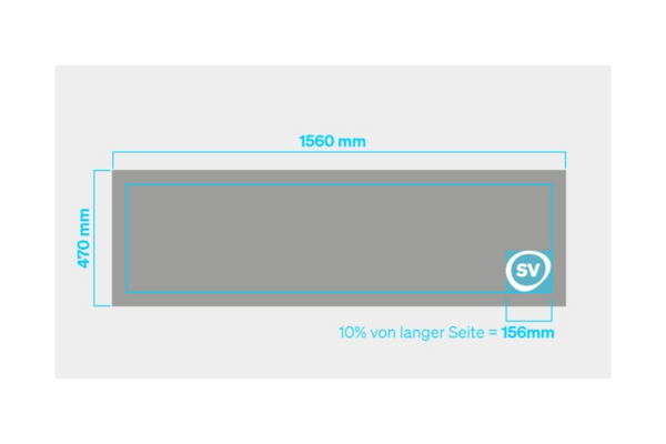 Rechteck mit Massen 1560 mm x 470 mm, 10 % Markierung.