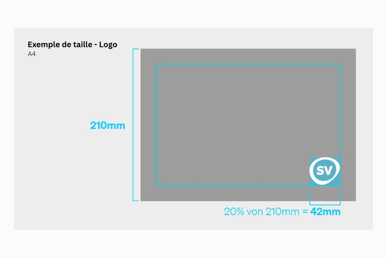 Exemple de taille de logo sur A4, hauteur 210 mm.