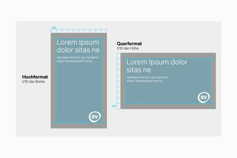 Diagramm mit Hochformat und Querformat-Anforderungen für Textplatzierung.