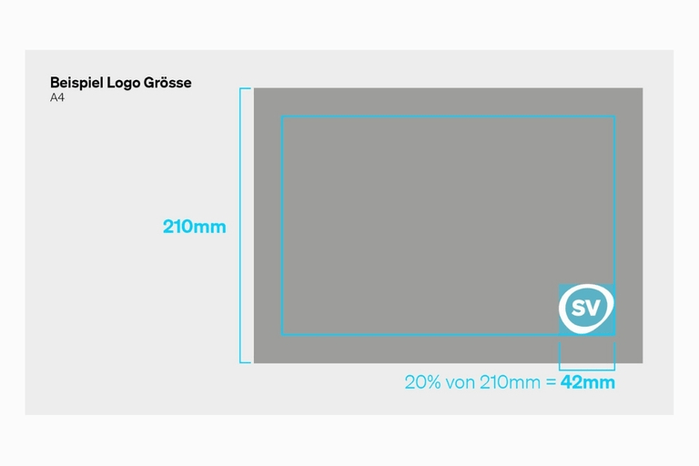 Beispiel für die Logogrösse auf A4 mit Massen.