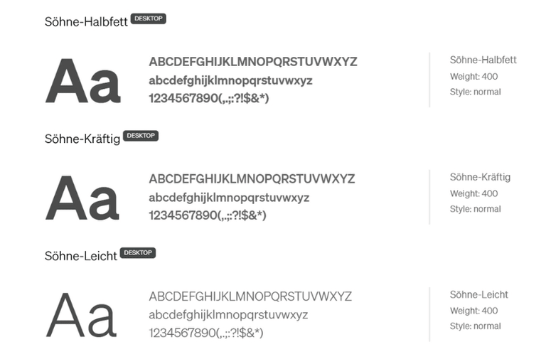 Schriftmuster für Söhne-Halbett, Söhne-Kräftig und Söhne-Leicht.