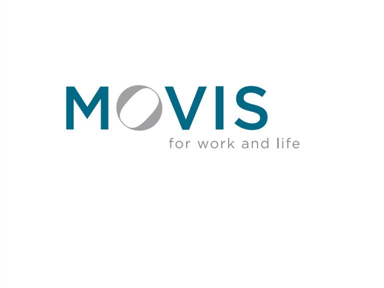 MOVIS-Logo mit Slogan 'for work and life'.