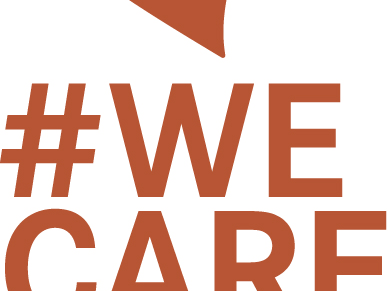 Rotes Herz und Text #WE CARE Healthy together.