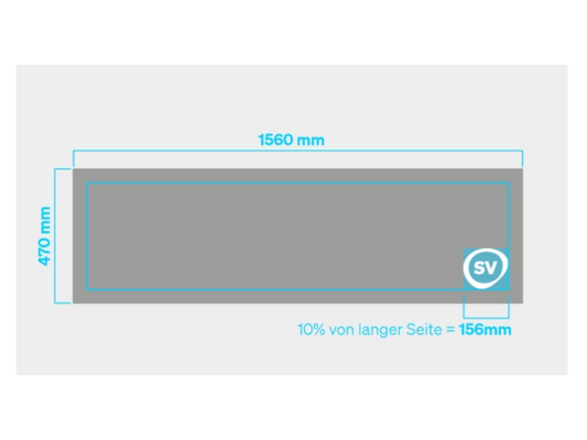 Rechteck mit Massen 1560 mm x 470 mm, 10 % Markierung.