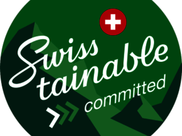 Logo von Swiss Sustainable mit Schweizer Kreuz und Slogan.