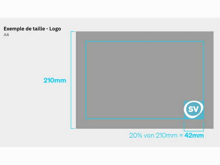 Exemple de taille de logo sur A4, hauteur 210 mm.