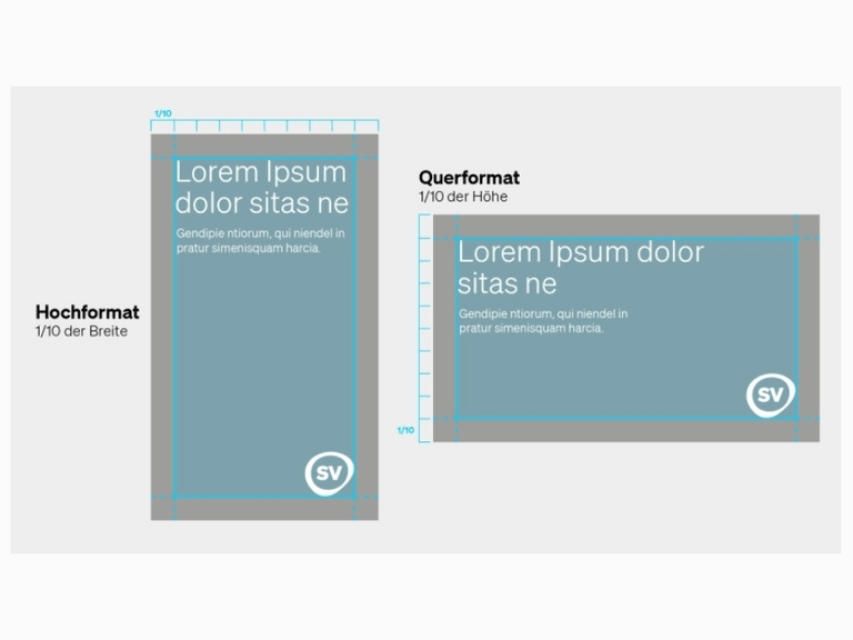 Diagramm mit Hochformat und Querformat-Anforderungen für Textplatzierung.