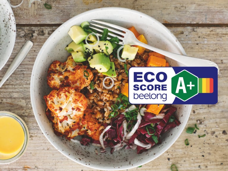 Gemüse-Schüssel mit Eco Score A+.",