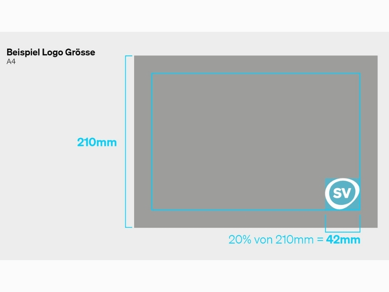Beispiel für die Logogrösse auf A4 mit Massen.