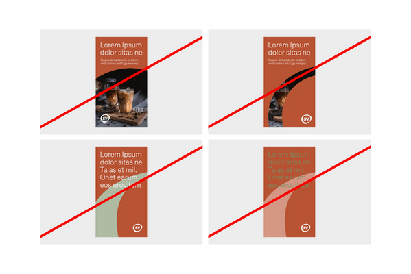 Vier grafische Entwürfe mit rotem Kreuz über jedem.